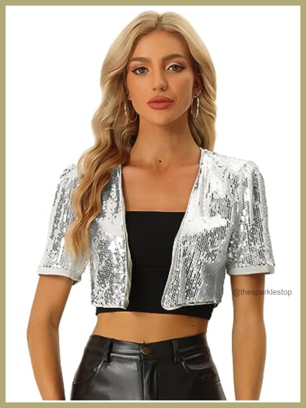 Sequin Cardigan Short Sleeve Open Front Cropped Bolero Shrug Party